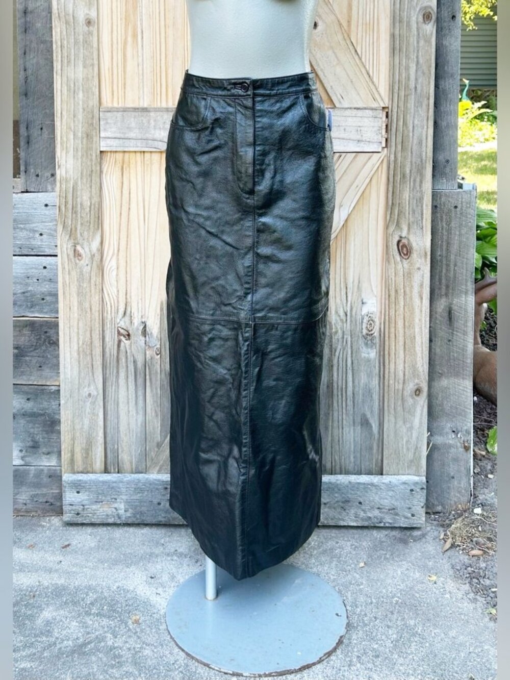 Vintage 90s/Y2K Newport News Long Black Genuine Leather High Rise Maxi Skirt~10~